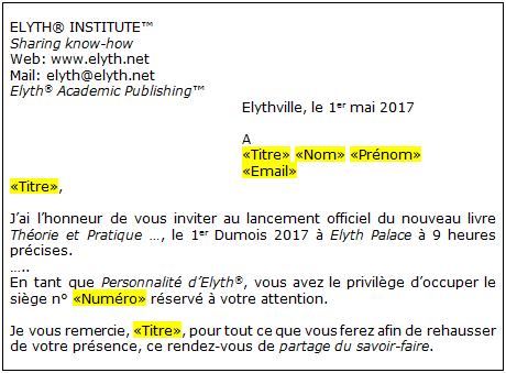 Publipostage : Le modèle de lettre