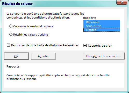 Résultat du solveur